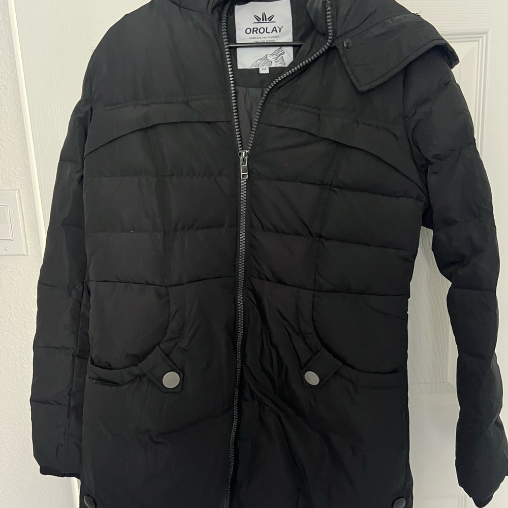 OLAY Black Quilted Puffer Coat with Hood